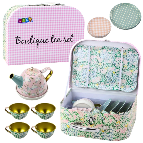 Tea Set in a Suitcase Pastel Metal Tableware 15 pcs