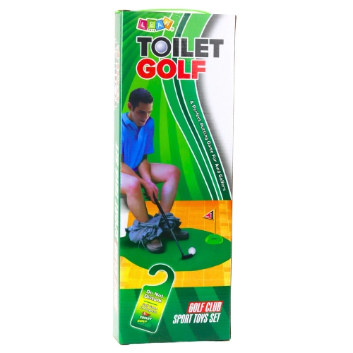 Toilet Golf Skill Game Set Mat Bat Balls Door Hanger