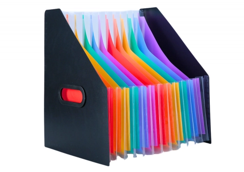 Vertical Document Organizer Folder Colored Tabs Pockets Black A4