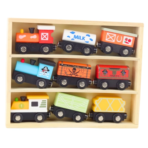 Wooden Trains Locomotives Magnet Set 12 Pcs
