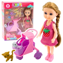 Mini Doll With Accessories Kitty Stroller Pink Doll Set