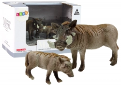 Set of 2 Figures African warthog with young Animals of the World Series