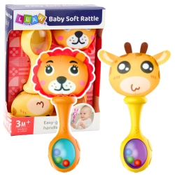 Set of Rattles with Soft Ball Patterns Giraffe Lion 2pcs