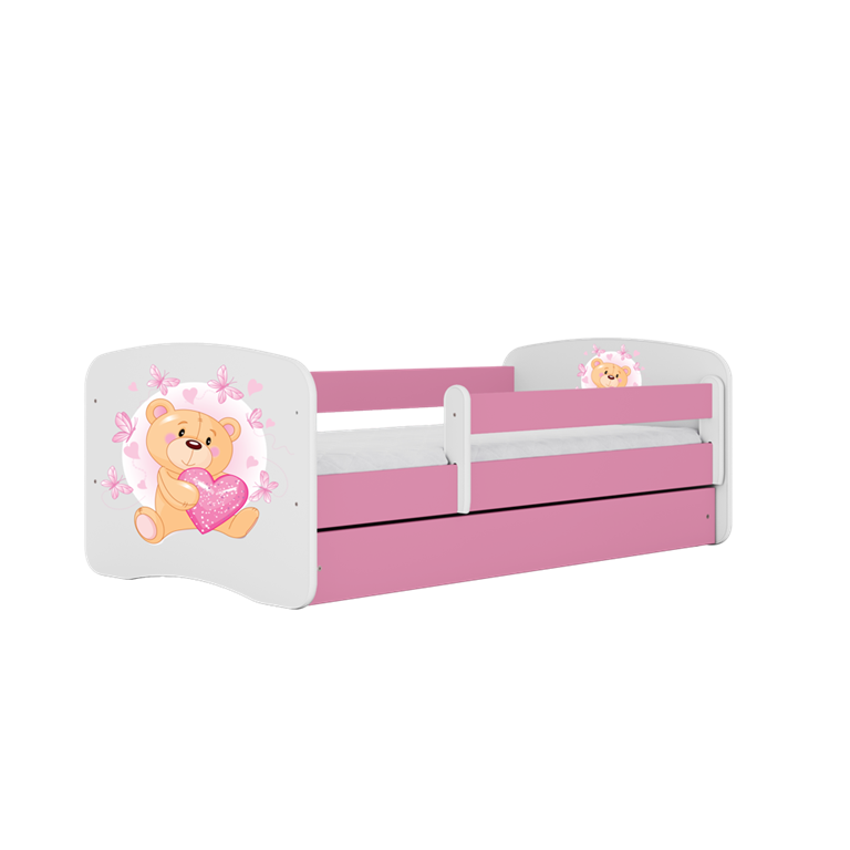 Bērnu gulta Pink Bear with Butterflies ar kasti ar matraci 160/80
