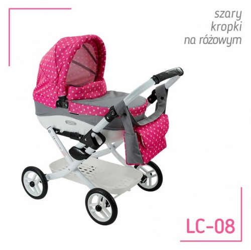 Adbor Lily Wózek dla Lalek Różowy Kropki Lc-08