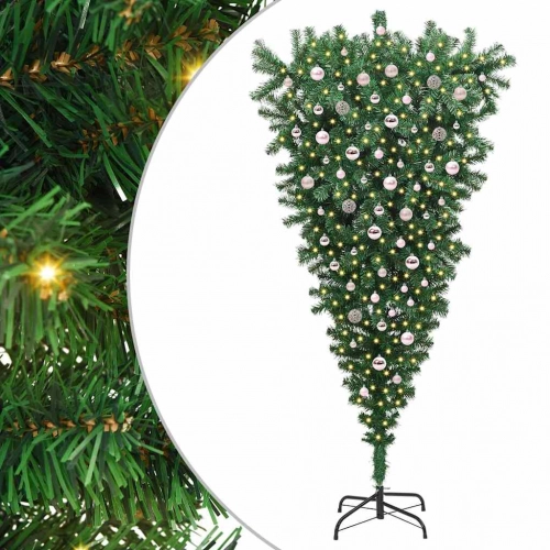 Apgriezts Mākslotais Pirmsgaismas Ziemassvētku Koks Ar Bumbiņu Komplektu Vidaxl