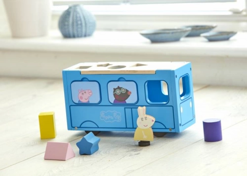 Attīstošā rotaļlieta-sortieris Pepas sivēna skolas Autobus Peppa Pig Wooden School Bus