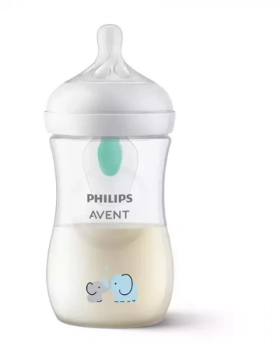 Avent Natural 3 Butelka Responsywna z Nakładką Antykolkową AirFree 1m+ 260ml Słonik