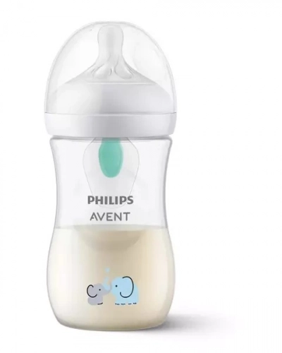 Avent Natural 3 Butelka Responsywna z Nakładką Antykolkową AirFree 1m+ 260ml Słonik