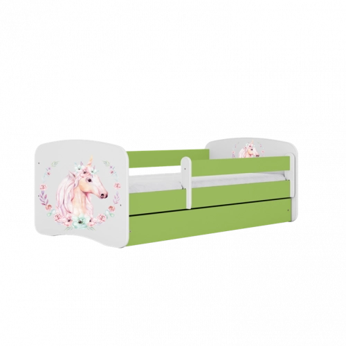 Bed babydreams green horse without drawer with mattress 140/70