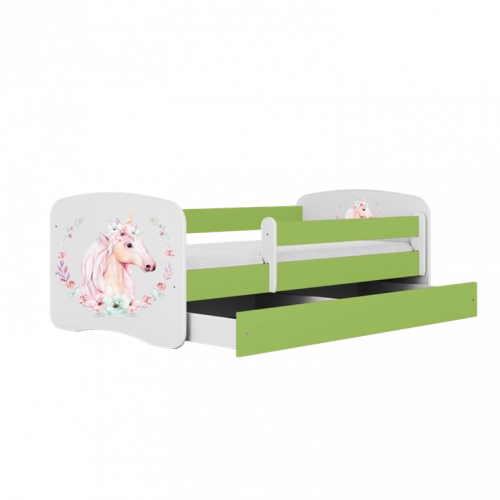 Bed babydreams green horse without drawer with mattress 140/70