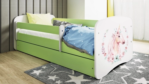 Bed babydreams green horse without drawer with mattress 140/70
