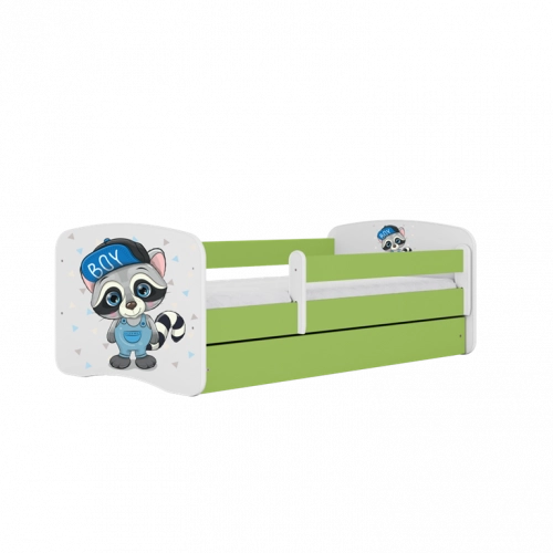 Bed babydreams green raccoon without drawer with mattress 140/70