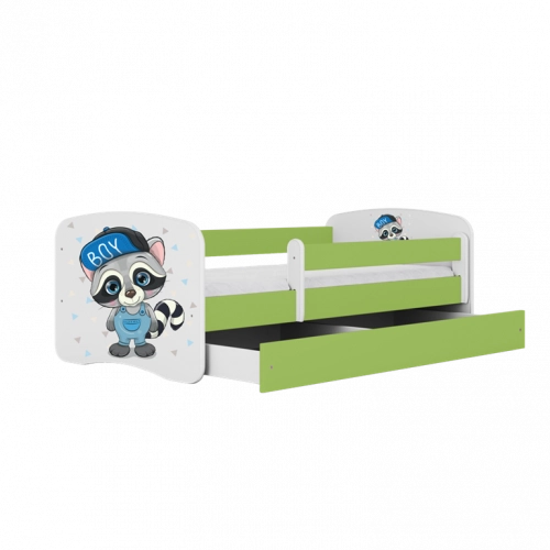 Bed babydreams green raccoon without drawer with mattress 140/70