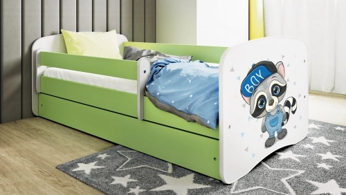 Bed babydreams green raccoon without drawer with mattress 140/70