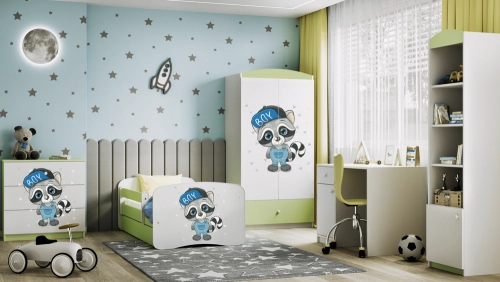 Bed babydreams green raccoon without drawer with mattress 140/70