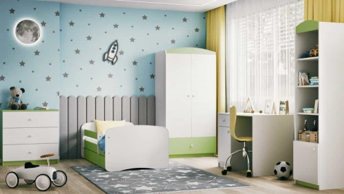 Bed babydreams green without pattern with drawer with mattress 140/70