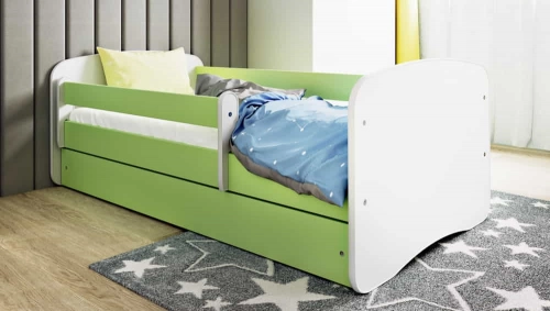 Bed babydreams green without pattern with drawer with mattress 140/70