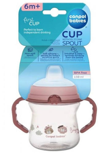 Canpol Babies FirstCup Kubek z Silikonowym Ustnikiem 150ml Bonjour Paris Różowy 56/612_pin