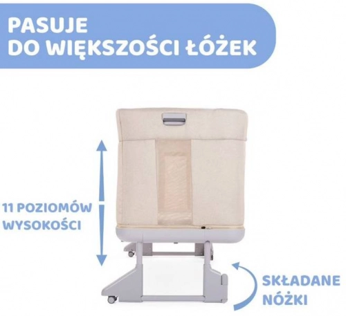 Chicco Next2Me Forever Łóżeczko Dostawne 3w1 do 22kg Moon Grey + Prześcieradło 2szt Pink Pois