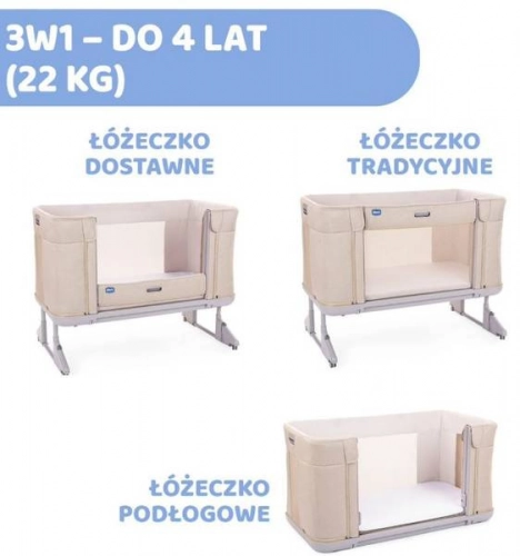 Chicco Next2Me Forever Łóżeczko Dostawne 3w1 do 22kg Moon Grey + Prześcieradło 2szt Pink Pois