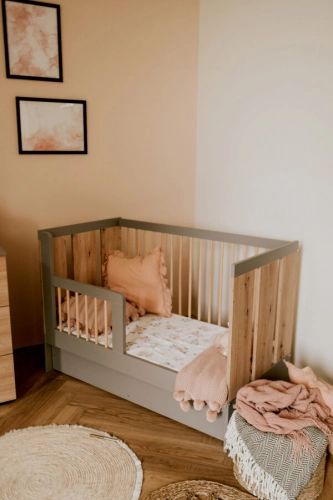 Cot 120x60 with safety rail Klups PAULINE GRAPHITE-OAK