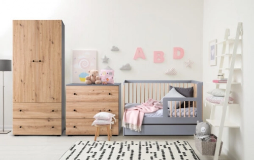 Cot 120x60 with safety rail Klups PAULINE GRAPHITE-OAK