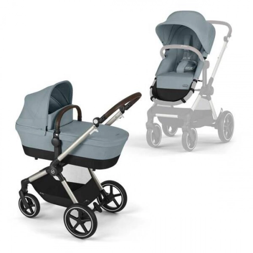 Cybex Eos Lux Wózek Głęboko-Spacerowy Rama Frame Stormy Blue + Aton B2 i-Size Fotelik 0-13kg + Baza One Volcano Black