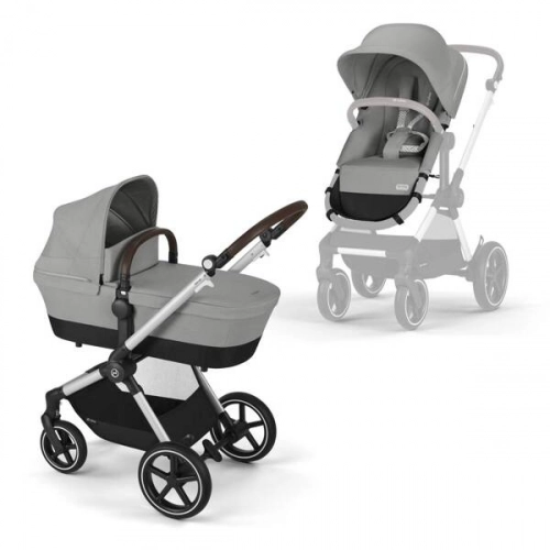 Cybex Eos Lux Wózek Głęboko-Spacerowy Rama Silver Stone Grey + Cybex Cloud G I - Size Fotelik Samochodowy Ocean Blue Plus + Adaptery