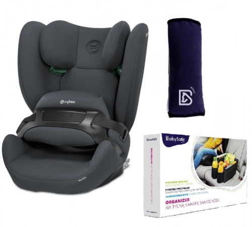 Cybex Pallas B I-Size Fotelik Samochodowy 9-50 kg Cobblestone Grey + BabySafe Organizer + BabySafe Poduszka Nakładka na Pas