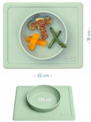 EZPZ Silikonowa Miseczka z Podkładką 2w1 Mini Bowl Pastelowa Zieleń