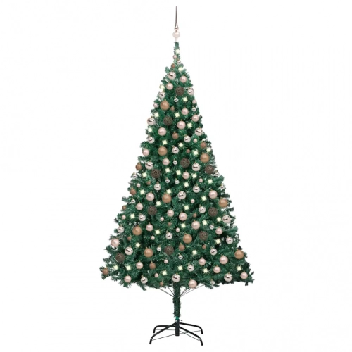 Izgaismota Mākslīgā Ziemassvētku Egle Ar Rotājumiem, 210Cm, Pvc Vidaxl