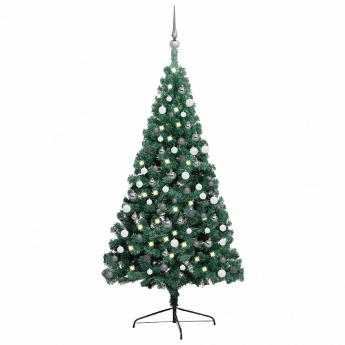 Izgaismota Ziemassvētku Egle Ar Rotājumiem, Zaļa, 150 Cm Vidaxl