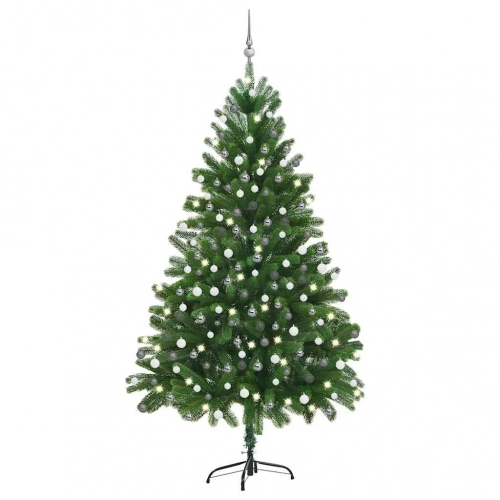 Izgaismota Ziemassvētku Egle Ar Rotājumiem, Zaļa, 210 Cm Vidaxl