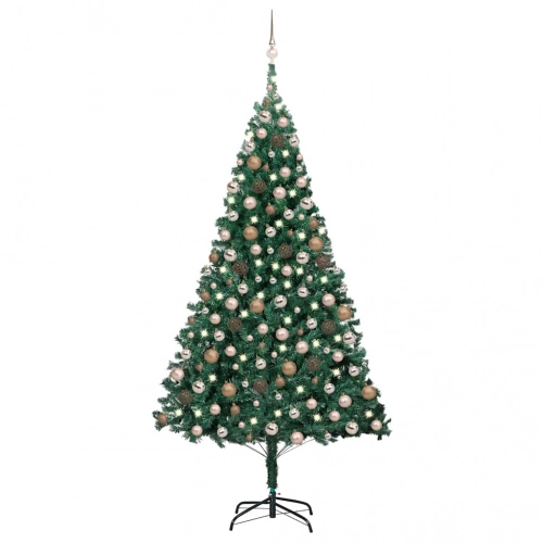 Izgaismota Ziemassvētku Egle Ar Rotājumiem, Zaļa, 240 Cm, Pvc Vidaxl