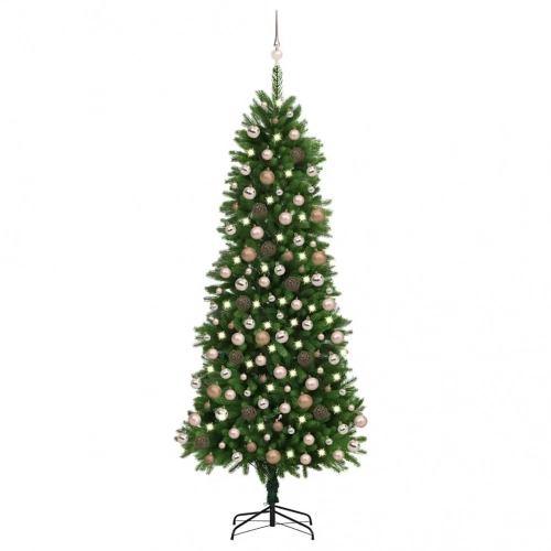 Izgaismota Ziemassvētku Egle Ar Rotājumiem, Zaļa, 240 Cm Vidaxl