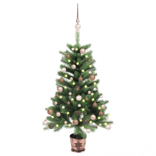 Izgaismota Ziemassvētku Egle Ar Rotājumiem, Zaļa, 65 Cm Vidaxl