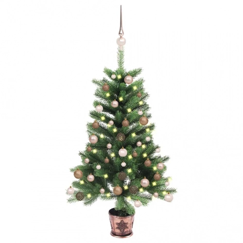 Izgaismota Ziemassvētku Egle Ar Rotājumiem, Zaļa, 90 Cm Vidaxl