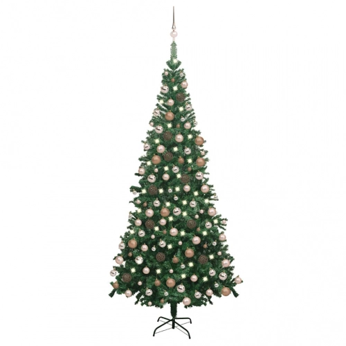 Izgaismota Ziemassvētku Egle Ar Rotājumiem, Zaļa, L, 240 Cm Vidaxl