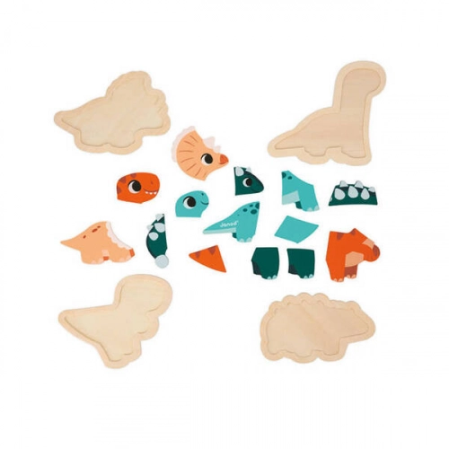 Janod Drewniane Puzzle Progresywne 4 układanki 2, 3, 4 i 5 elementów 18 m+ Dinozaury