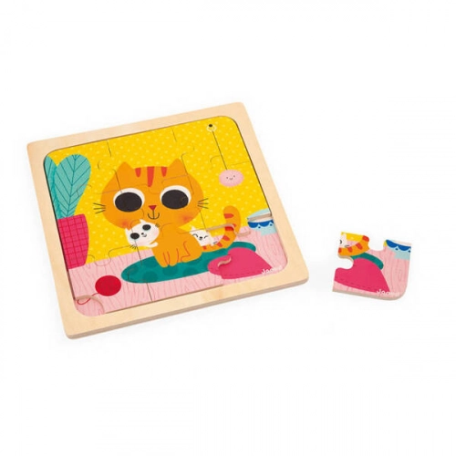 Janod Puzzle Drewniane 9 Elementów 18m+ Kotek Orzeszek