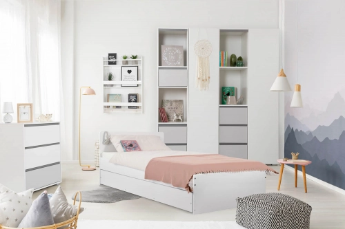 Jauniešu gulta ar veļas kasti Klups DALIA WHITE-GREY 200×90