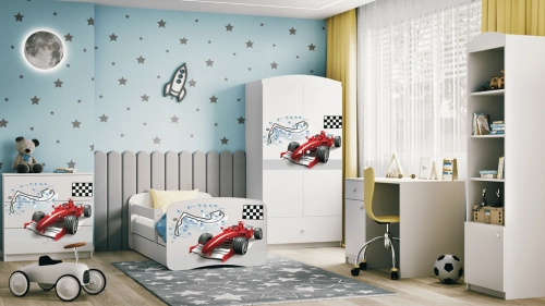Bērnu gulta balta Formula ar atvilktni un matraci 140x70