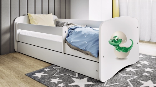 Gulta White Little Dino bez atvilktnes ar matraci 140x70