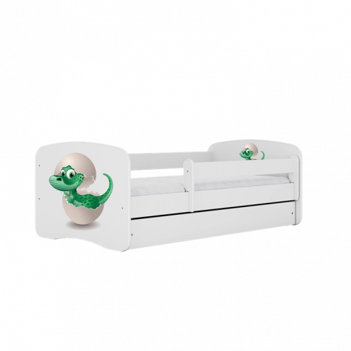 Bērnu gulta balta Little Dino ar atvilktni un matraci 140x70