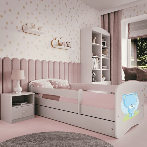 Gulta White Blue Bear bez atvilktnes ar matraci 140x70