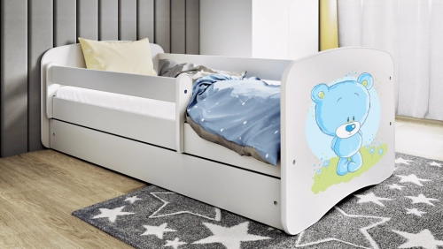 Gulta White Blue Bear bez atvilktnes ar matraci 140x70