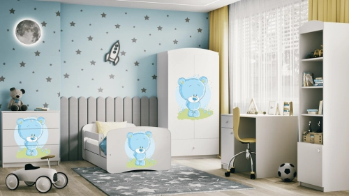 Gulta White Blue Bear bez atvilktnes ar matraci 140x70