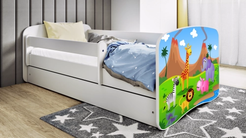 Bērnu gulta balta Safari ar atvilktni un matraci 140x70