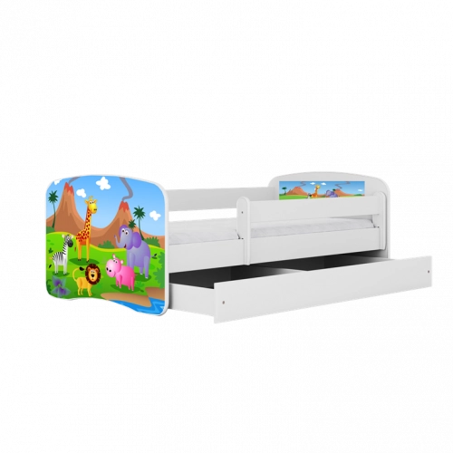 Bērnu gulta balta Safari ar atvilktni un lateksa matraci 160x80